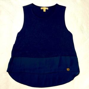 Michael KORS Sleeveless Top. Navy Blue. Large. Sheer bottom Hem.